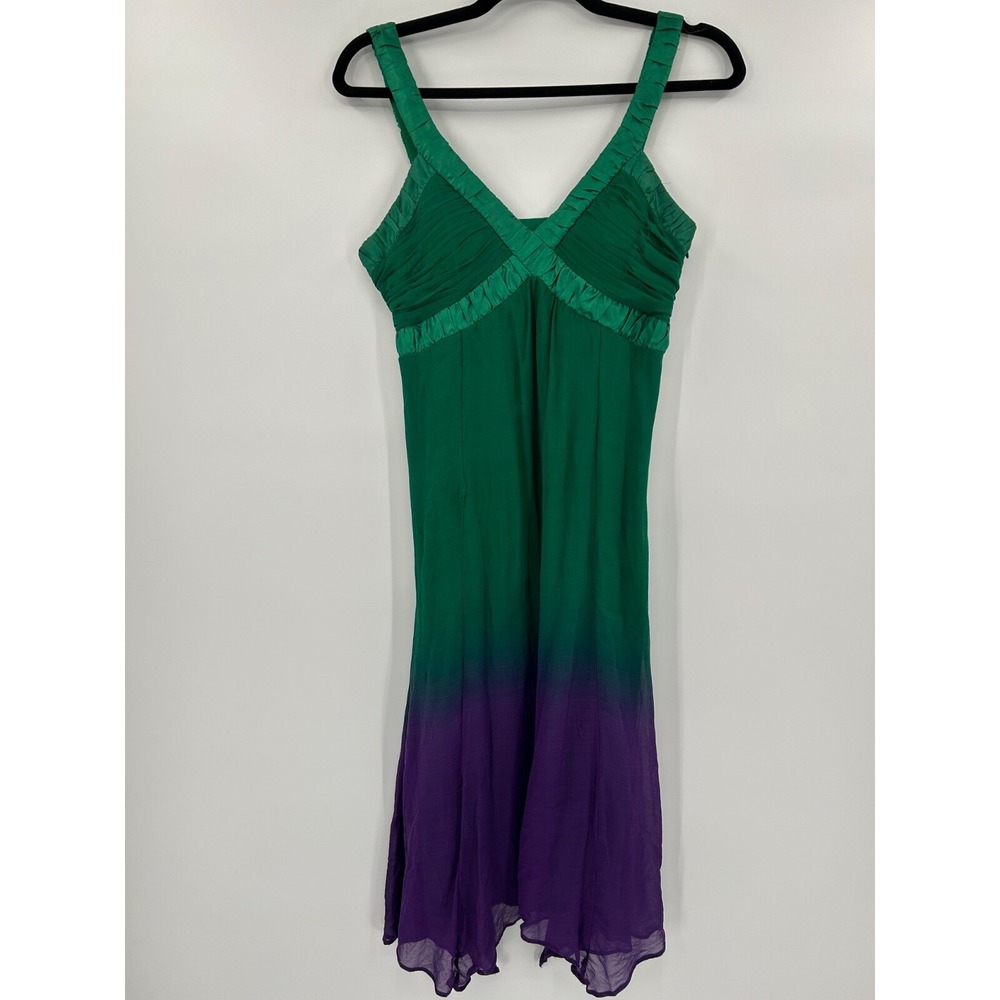 VTG Y2K Sangria Sz 4 Asymmetrical Midi Dress Silk FairyCore Coquette Green Ombre